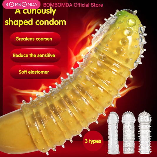 Reusable Penis Ring Condom With Spike Dotted Penis Sleeve For Men Cock Ring Cover on Penis Dick Extensions condom Adult Sex Toys