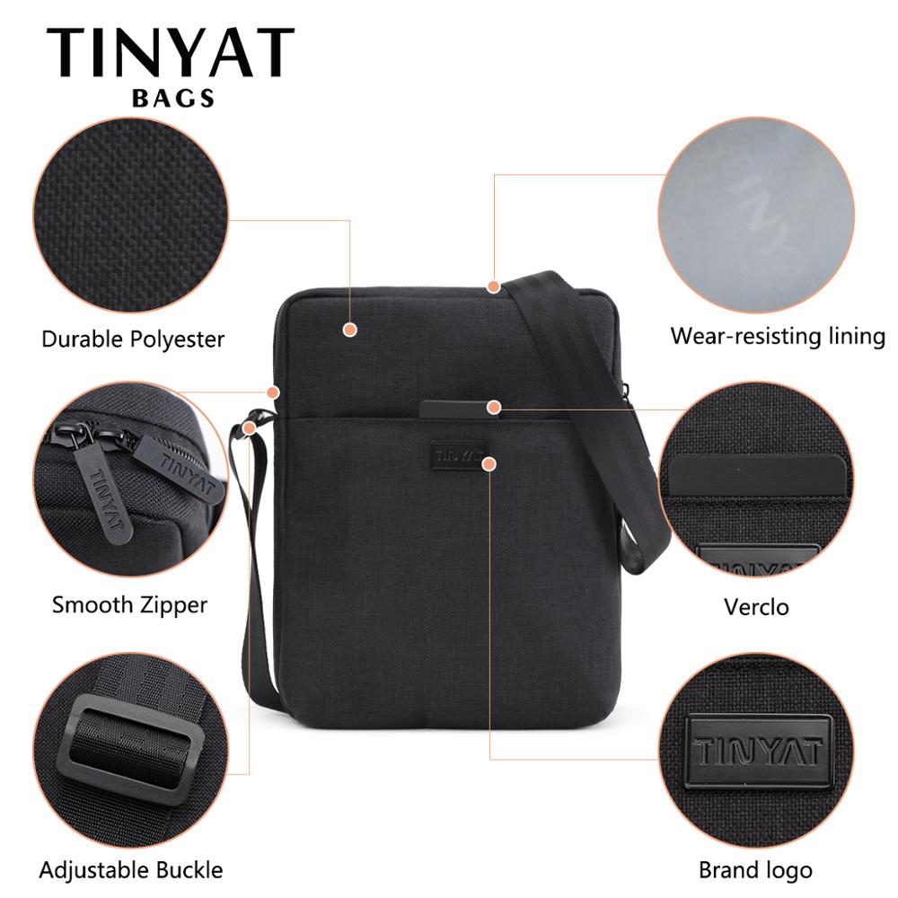 TINYAT sacs pour hommes sac à bandoulière en toile légère pour Ipad 7.9 'sacs à bandoulière décontractés sac à bandoulière d'affaires étanche pour hommes 0.13kg