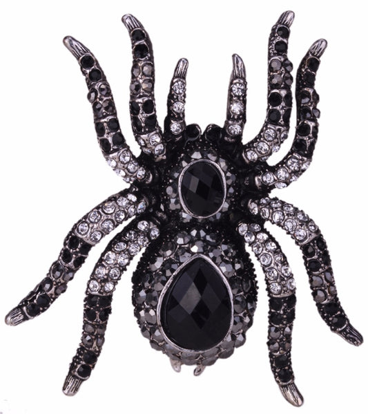 YACQ Araignée Extensible Anneau Écharpe Fermoir Halloween Fête Gothique Bijoux Cadeaux Charmes Femmes Filles Antique Argent Noir