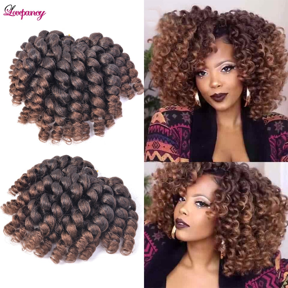 Lovepancy 8 pulgadas rizado Jumpy Wand Curl jamaicano (2 piezas) extensiones de cabello trenzado sintético de rebote cabello trenzado Afro Crochet para mujeres negras