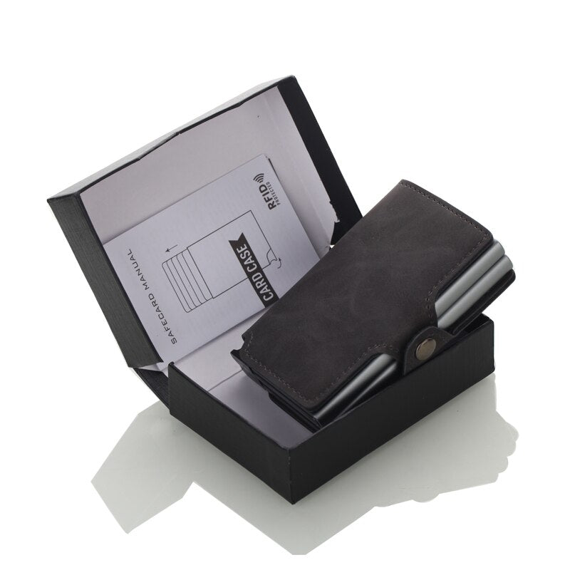 Casekey Anti-vol hommes portefeuille double en aluminium en cuir support de carte de crédit RFID portefeuille en métal automatique Pop Up sac à main porte-carte d'identité