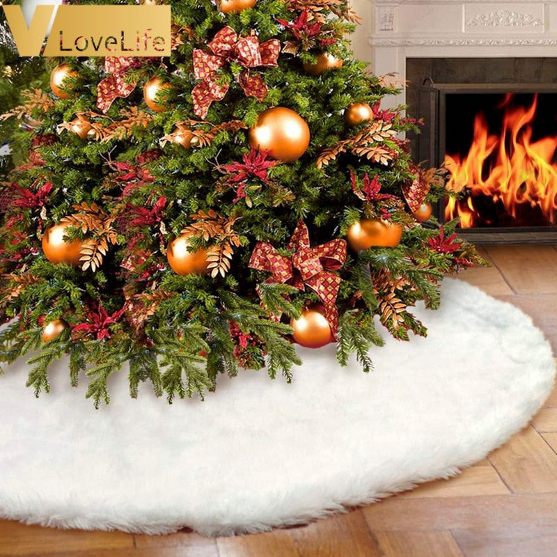 Christmas Tree Skirt White Faux Fur Merry Christmas New Year Home Xmas-Tree Christmas Decorations For Tree