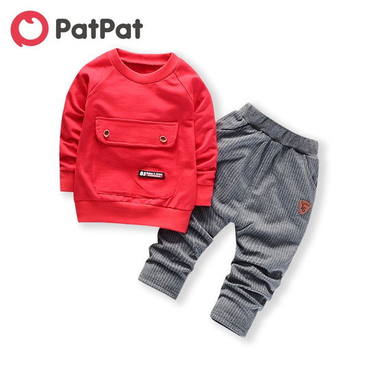 PatPat 2020 nuevo conjunto de sudadera y pantalones con bolsillo frontal de otoño e invierno para niños pequeños conjuntos de ropa para bebés y niños