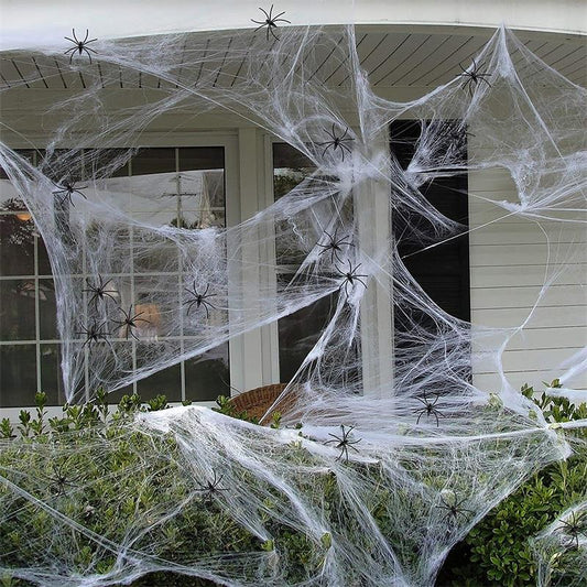 Decoraciones de Halloween, telaraña Artificial, telarañas súper elásticas con arañas falsas, escena de fiesta aterradora, decoración, accesorios para casa de terror