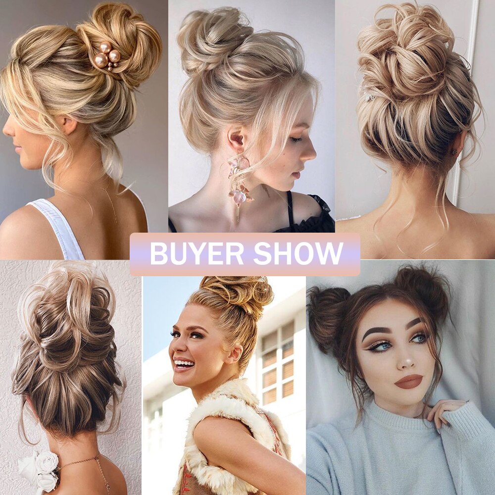 Extensions de Chignon synthétiques de 6 pouces, postiches élastiques bouclées et en désordre, Chignon Donut Updo pour femmes