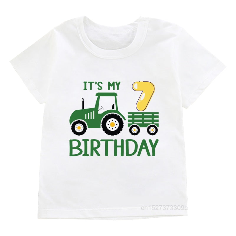 Camisetas de cumpleaños para niños It'S My 1-10, ropa estampada con Tractor de granja genial para niños y niñas, regalos de fiesta feliz, camisetas suaves para bebés