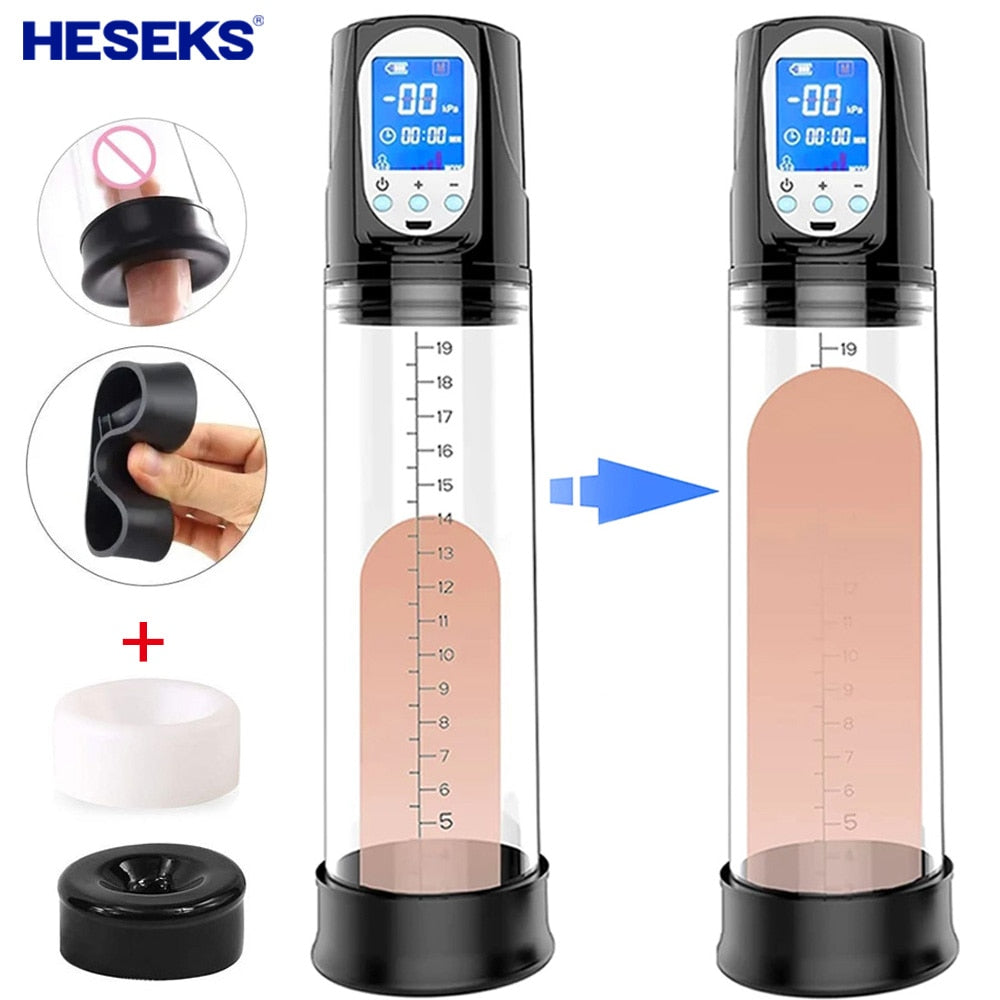 Bomba de vacío automática para pene HESEKS, bomba eléctrica recargable por Usb para agrandar el pene, extensor de pene, alargador masculino, juguete sexual