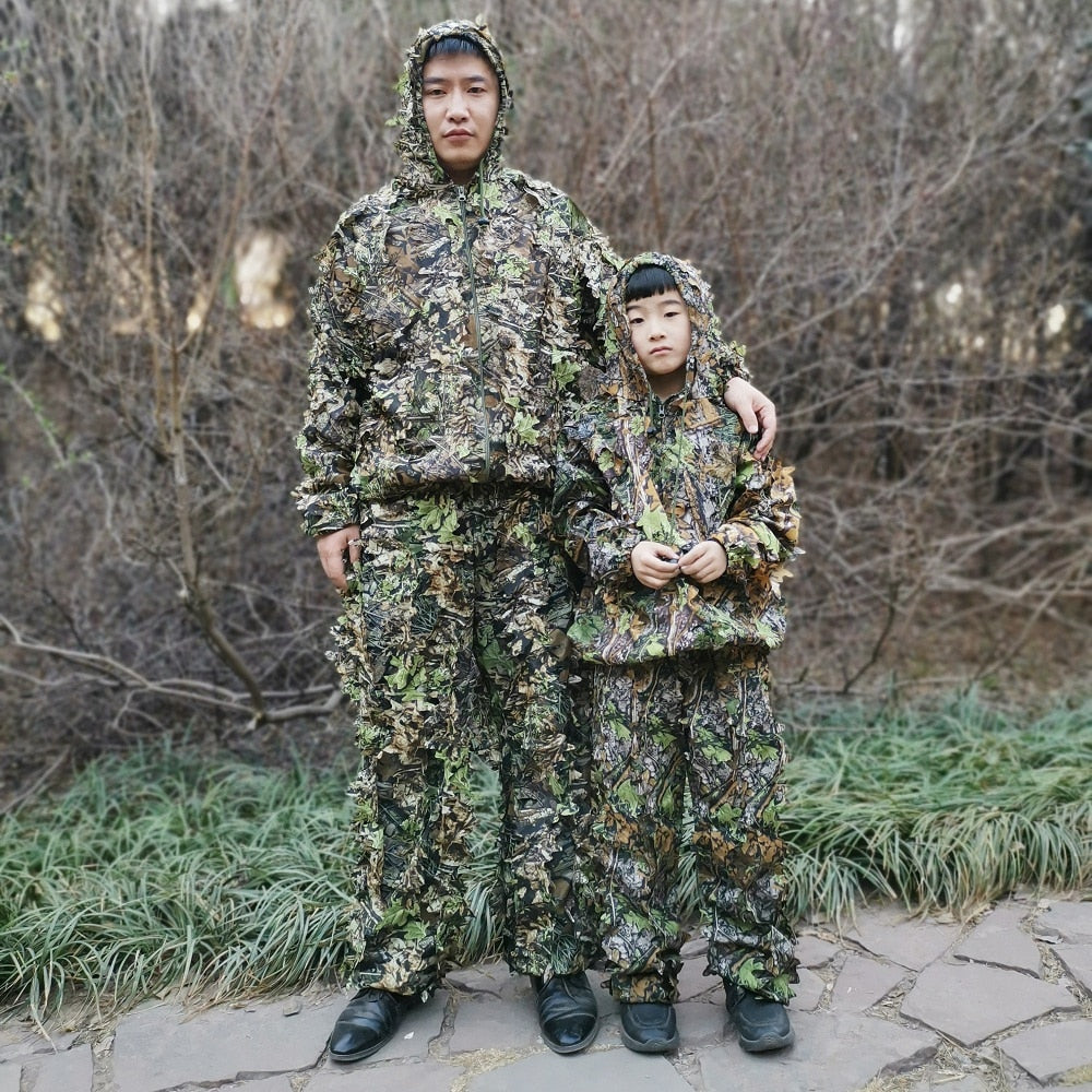 Suit Camouflage Clothes Jungle Suit FOR MEN/WOMEN CS Training Leaves Clothing Hunting Suit Pants Hooded Jacket