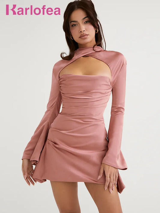 Karlofea 2023 encantador Mini vestido de manga larga para mujeres trajes de fiesta ropa hermosa celebridad cumpleaños vestido rosa bata Sexy