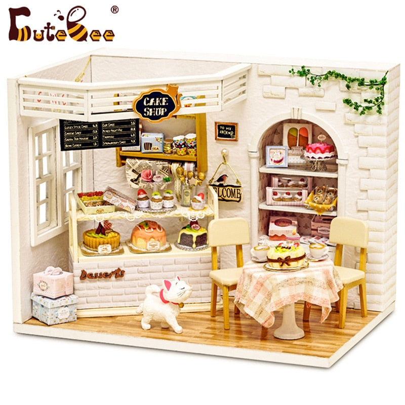 Muebles de Casa de muñecas Diy miniatura 3D Miniaturas de madera Casa de muñecas juguetes para niños regalos de cumpleaños Casa gatito diario H013