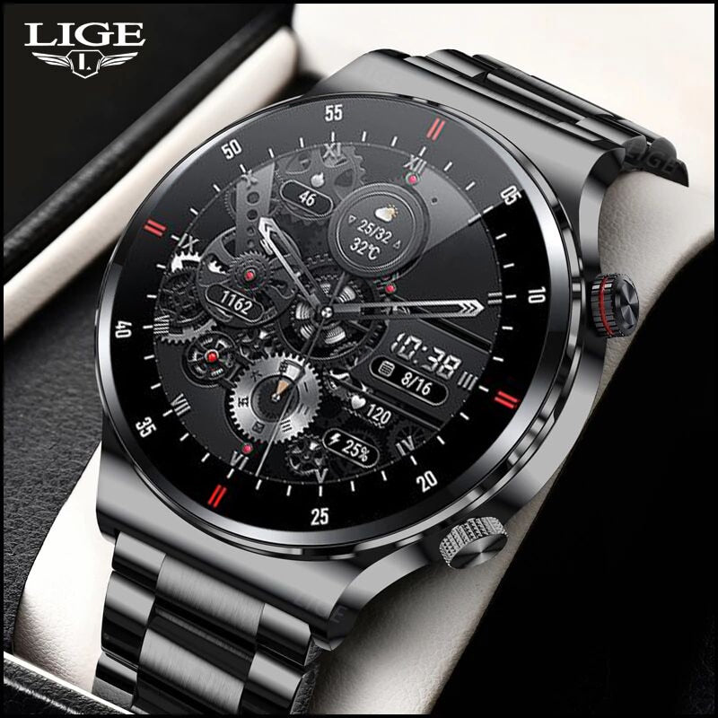 LIGE – montre connectée ECG + PPG pour hommes, bracelet de Sport, entièrement tactile, avec appels Bluetooth, moniteur de santé, étanche, pour Android et Ios, 2023