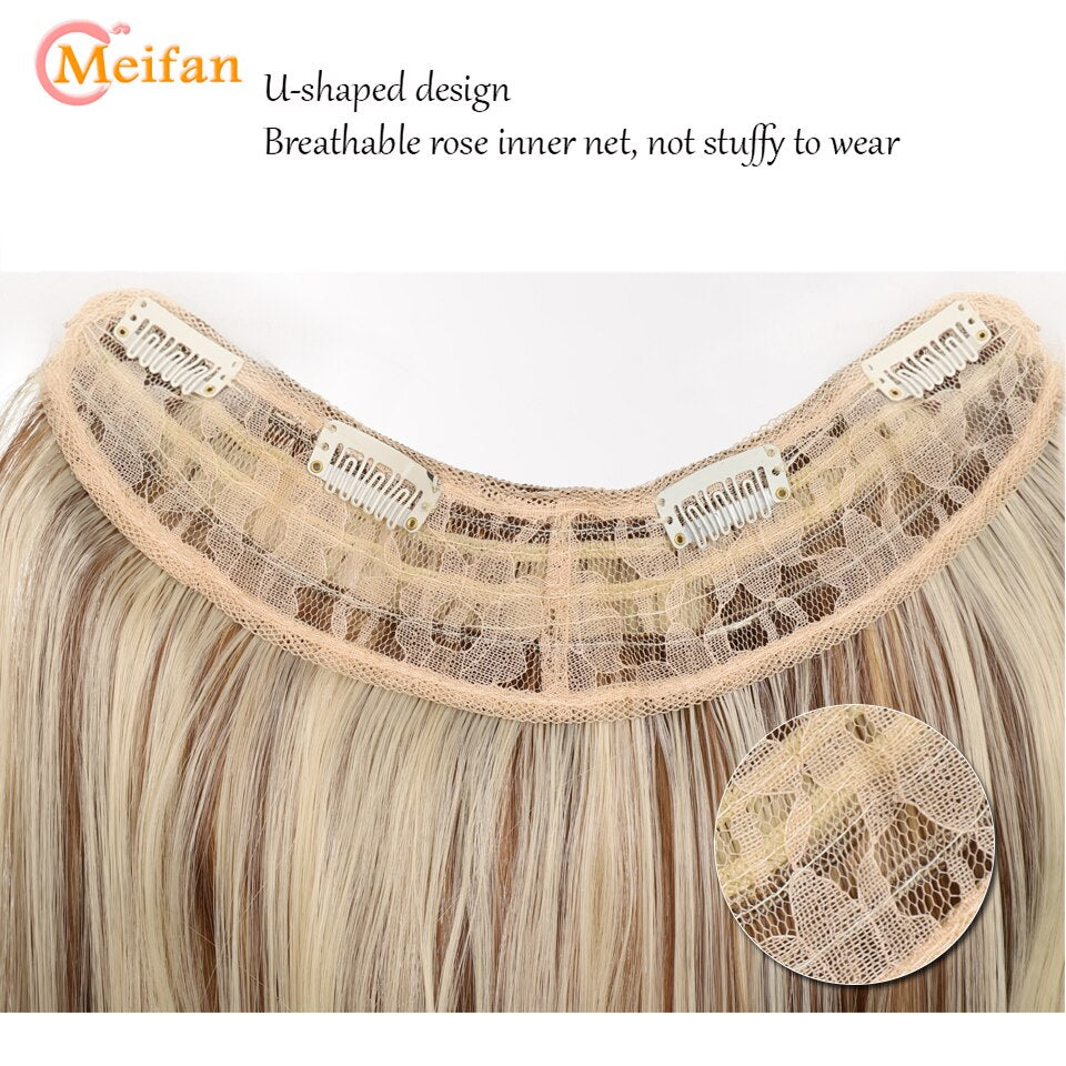 MEIFAN-Peluca de pelo largo sintético liso en forma de U, extensión de cabello de una sola pieza, peluca falsa Natural Invisible para mujer