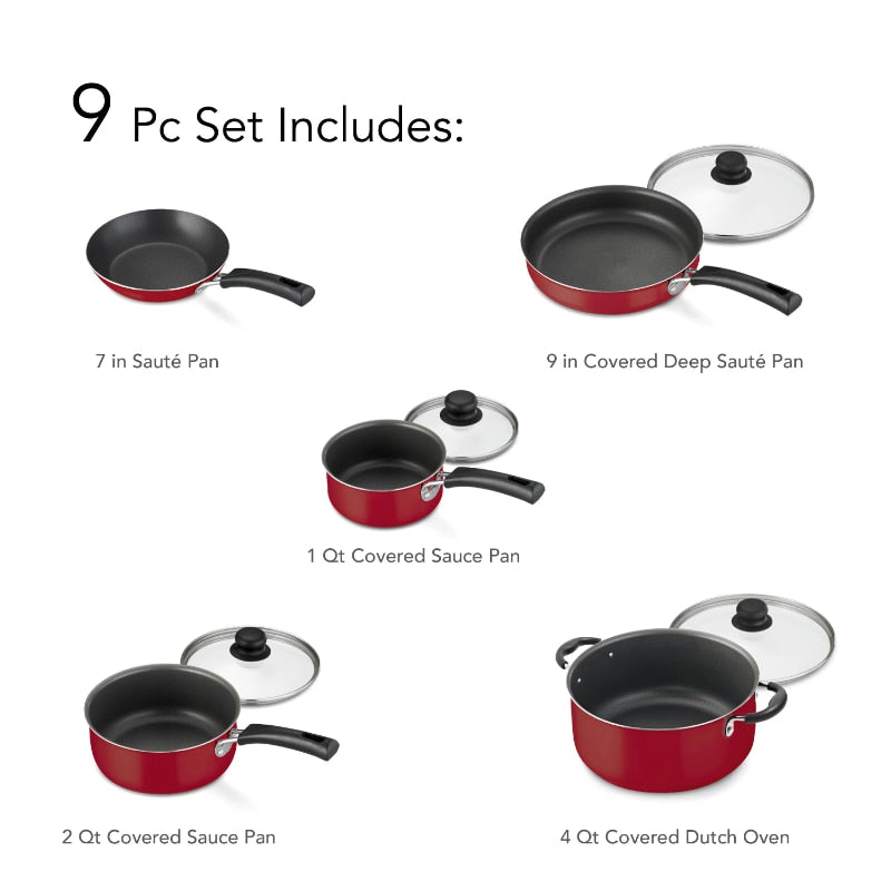 Tramontina 9-Piece Non-stick Cookware Set, Red