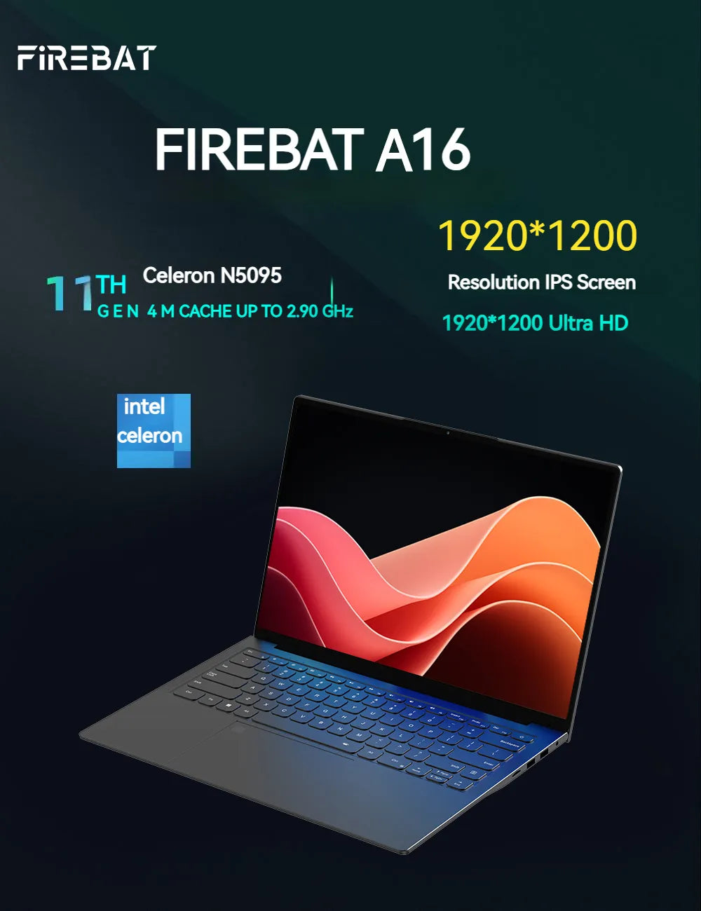 FIREBAT A16 New Arrival 16 Inch 100%sRGB Ultra Slim DDR4 16G RAM 1TB 1920*1200 Fingerprint Portable Intel N5095  Notebook Laptop