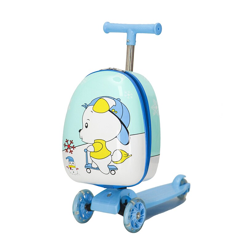 Cute Cartoon kids scooter suitcase on wheels Lazy trolley bag children carry on cabin travel rolling luggage Skateboard bag gift