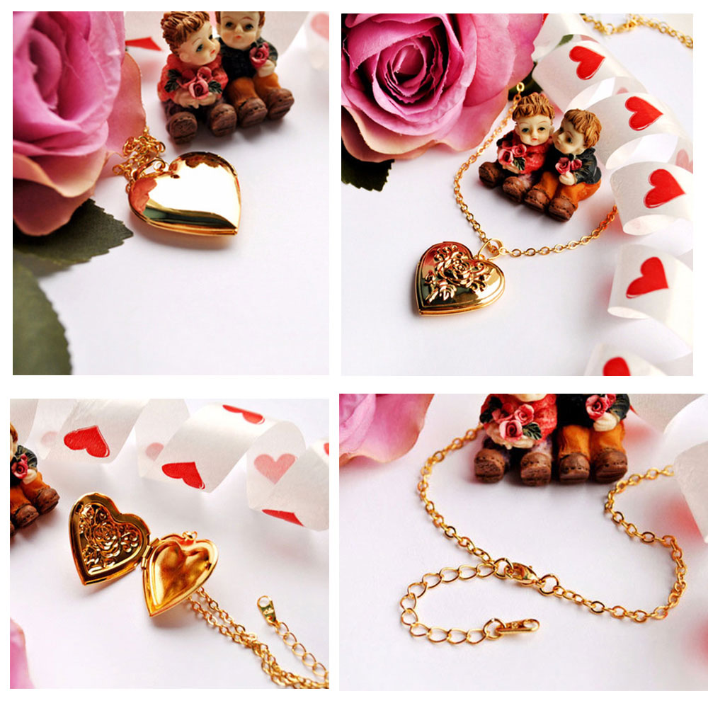 U7 Collier médaillon coeur ouvrable cadre photo mémoire amour romantique pendentif fleur rose en relief pour les femmes meilleur cadeau de fête des mères