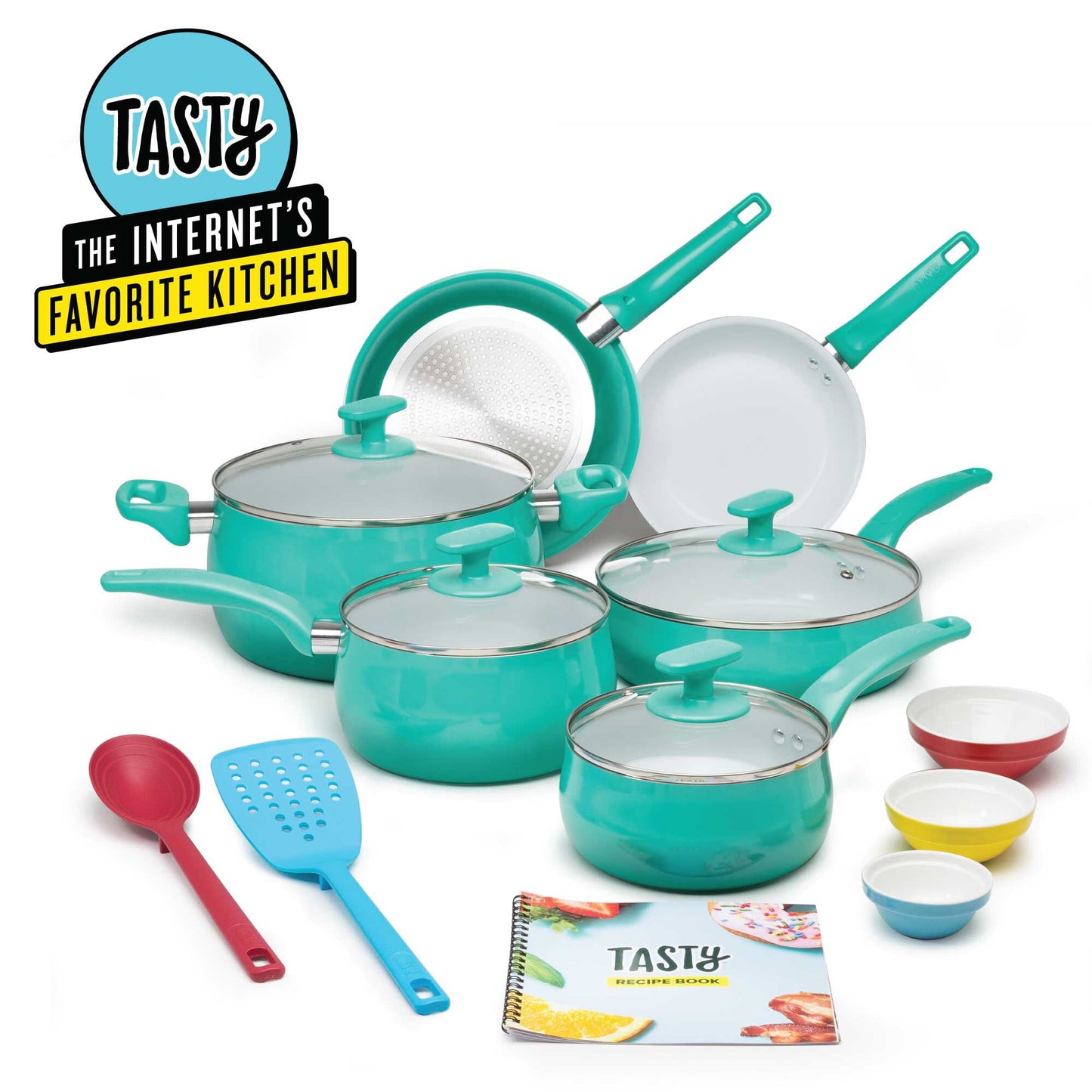 Juego de utensilios de cocina Tasty Ceramic reforzado con titanio, verde degradado, sartén de 16 piezas de 8 pulgadas, sartén de 9,5 pulgadas, envío gratis nuevo