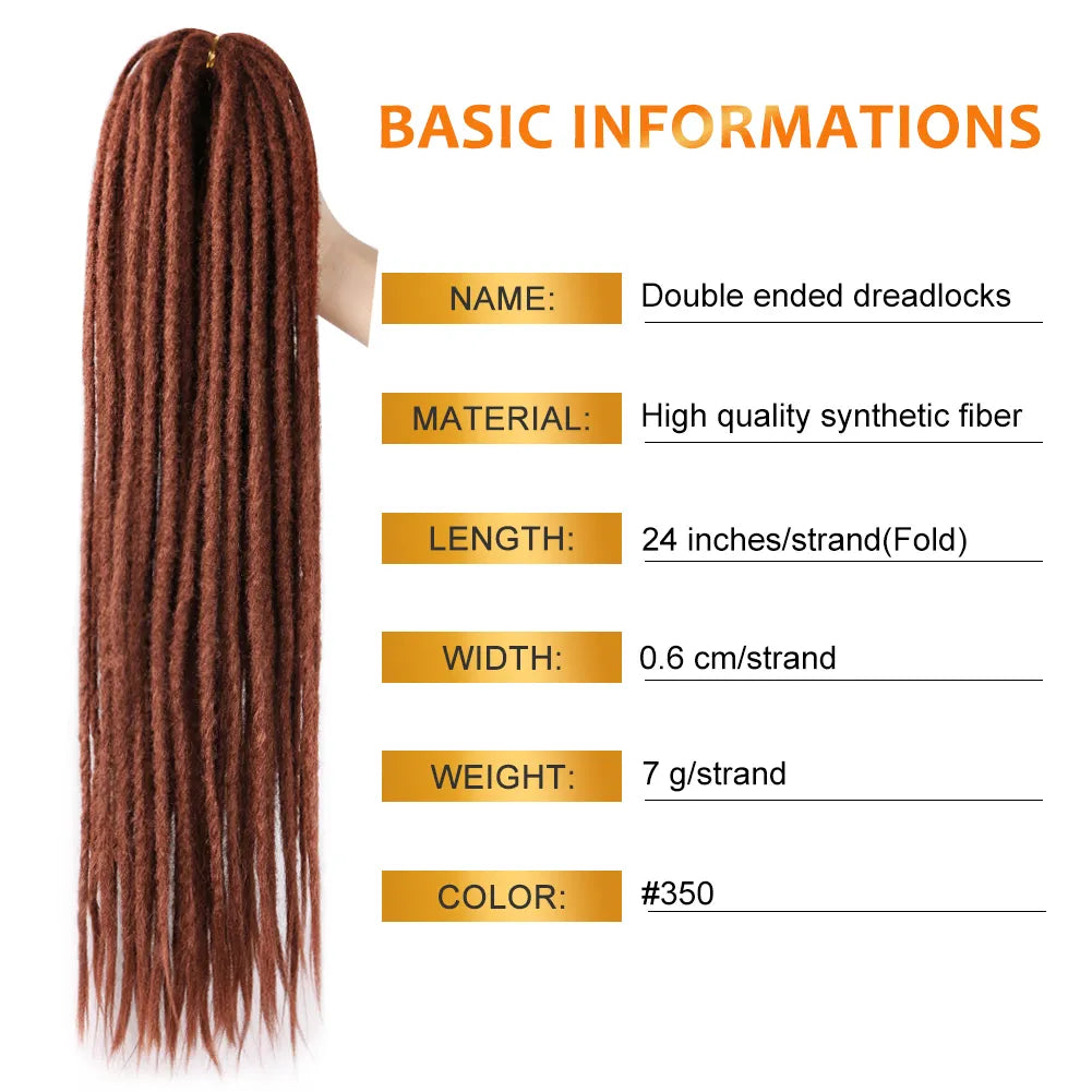 Synthetic Double Ended Dreadlock Extensions For Dreads Handmade Crochet Reggae Hip-Hop Style Soft Black Hair 24inches Thin 0.6cm