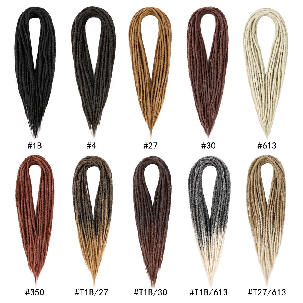 Extensiones sintéticas de rastas de doble extremo para rastas hechas a mano de ganchillo estilo Reggae Hip-Hop pelo negro suave 24 pulgadas fino 0,6 cm