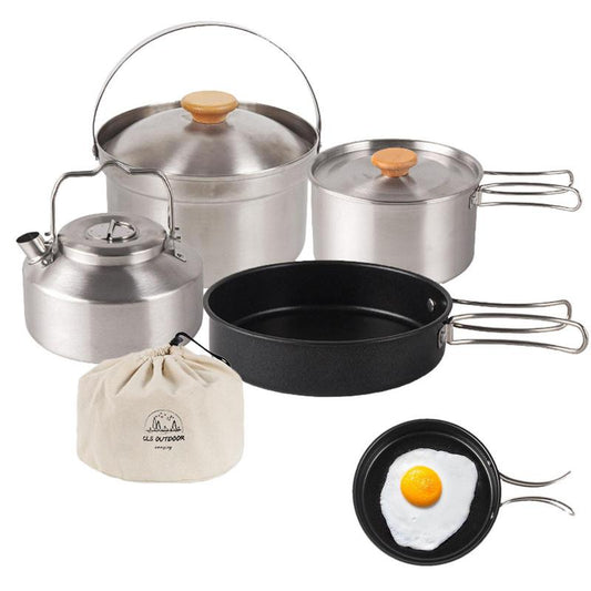 Cookware Set 4pcs Camping Pots And Pans Hiking Pots And Pans Backpacking Cook Set Nonstick Frying Pan Stainless Steel