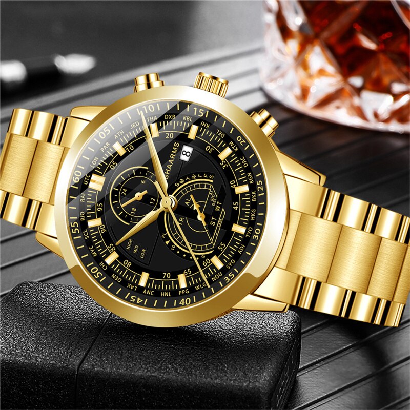 Relojes de acero inoxidable para hombre a la moda, reloj de pulsera de cuarzo de lujo, reloj luminoso con calendario, reloj informal de negocios para hombre