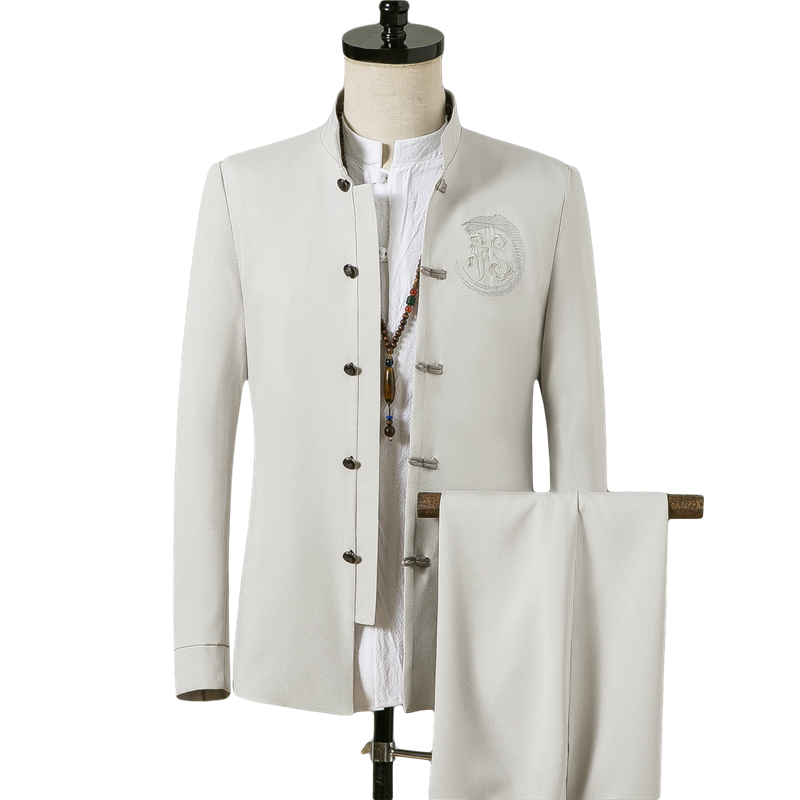 Costume d'affaires décontracté pour hommes, 2 pièces, Style Vintage chinois, robe de mariage brodée, vêtements blazer et pantalon à cordon de serrage, nouvelle collection