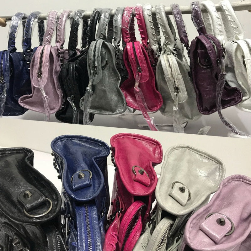 Sacs à bandoulière en cuir Pu souple pour filles, sacs à main noirs, fourre-tout, Mini petits sacs de moto pour femmes, nouvelle collection 2023