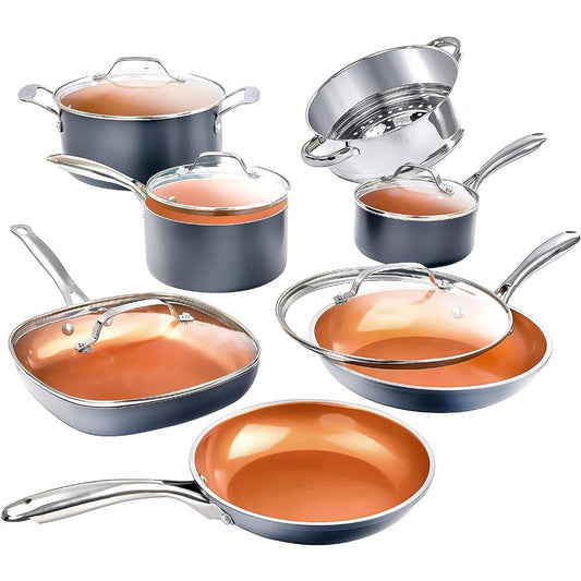 Gotham Steel Pots and Pans Set 12 Piece Cookware Set with Ultra Nonstick Ceramic Coating By Chef Daniel Green, 100% PFOA Free