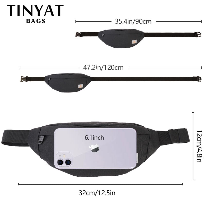 TINYAT, nuevo bolso de cintura informal para hombre, riñonera de lona de marca, riñonera para mujer, bolsa para dinero, teléfono, riñonera negra a la cadera