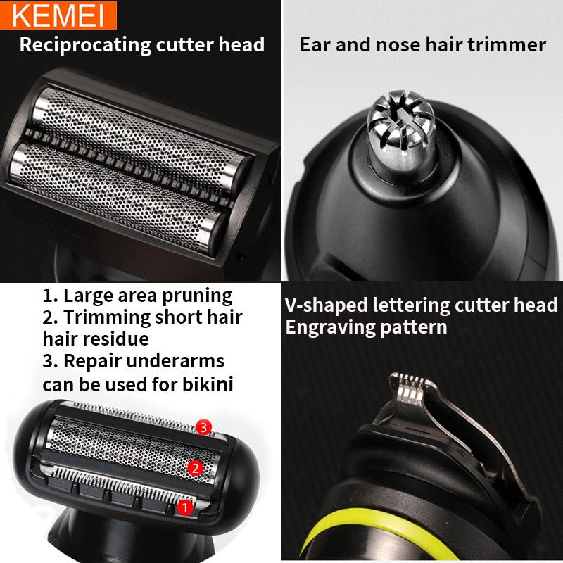 Kemei tondeuse à cheveux kit de beauté pour hommes rasoir électrique barbe trimme hommes rasoir multifonctionnel machine de découpe de cheveux