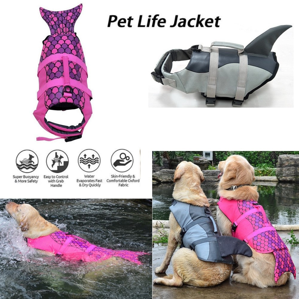 Gilet de sauvetage pour chien, vêtements, gilet de sauvetage, collier, harnais pour chien, maillot de bain d'été, sirène, requin, livraison directe