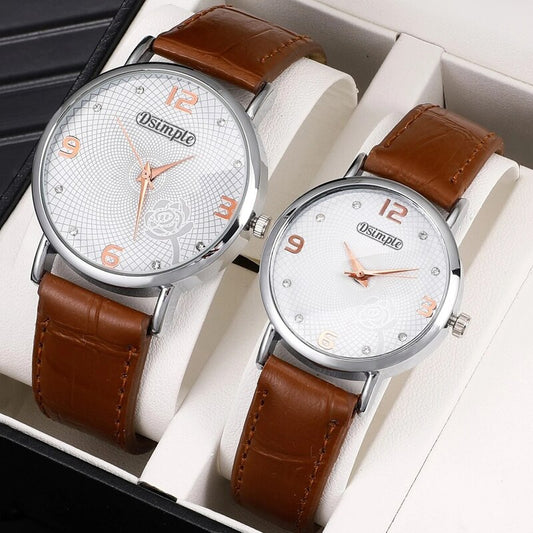 2 pièces mode Couple ensemble montres de luxe hommes femmes affaires décontracté en cuir montre à Quartz Simple marron montre-bracelet Reloj Mujer