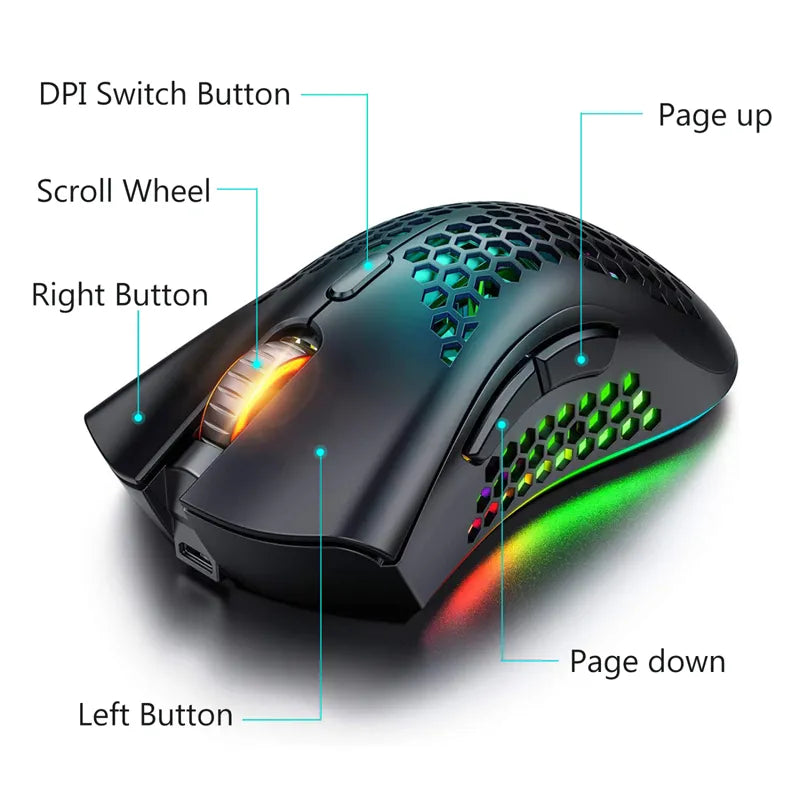 Souris souris optique sans fil avec récepteur USB RGB Mous Gaming 6 boutons souris d'ordinateur portable PC bureau LED Rechargeable