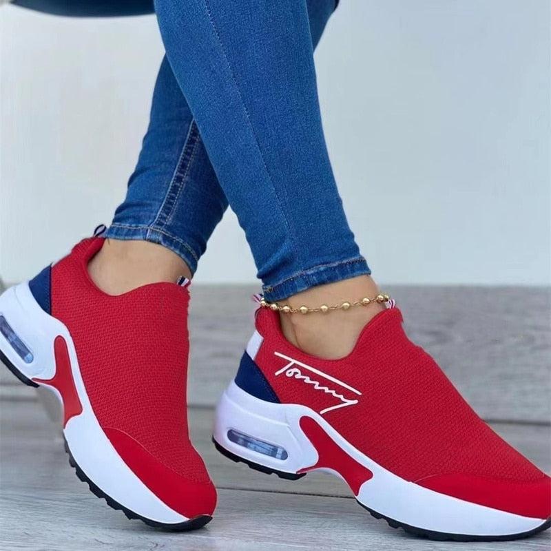 Zapatillas de deporte vulcanizadas a la moda, zapatos planos de Color sólido con plataforma, zapatos de mujer, cuñas transpirables informales, zapatillas para caminar para mujer