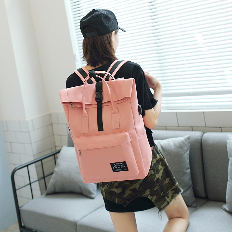 Sac à dos avec chargeur USB externe pour femmes, sac à dos en Nylon pour hommes Mochila Escolar pour filles, sacs d'école à bandoulière pour ordinateur portable pour adolescents