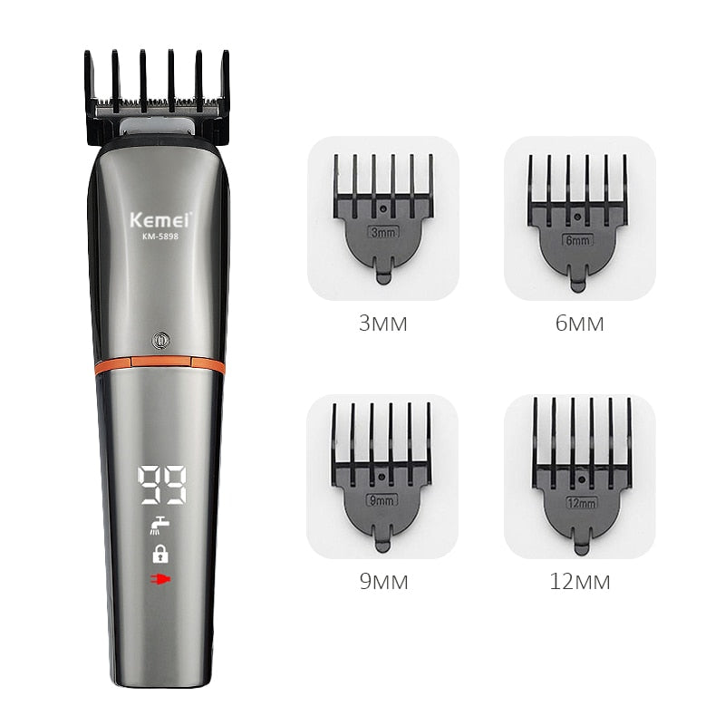 Cortadora de pelo eléctrica KEMEI, pantalla LED para hombres, cortadora de pelo profesional, máquina de corte de barba recargable con carga USB