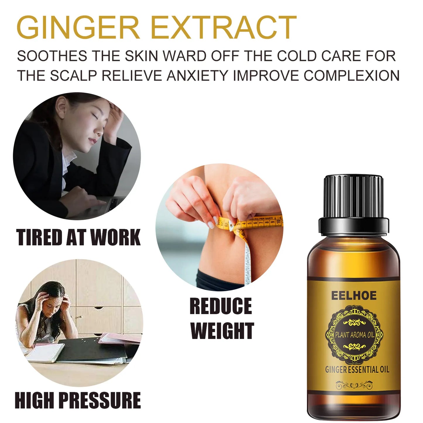 Eelhoe Ginger Essential Oil Firming Slimming Shaping Liquid Belly Sculpting Essential Promote Metabolism Full Body Massage Oil