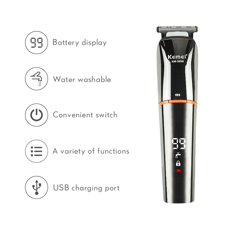 Cortadora de pelo eléctrica KEMEI, pantalla LED para hombres, cortadora de pelo profesional, máquina de corte de barba recargable con carga USB