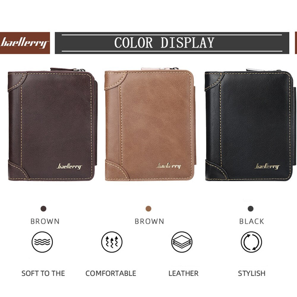 New PU Leather Men Wallets High Quality Zipper Short Desigh Card Holder Male Purse Vintage Coin Holder Men Wallets