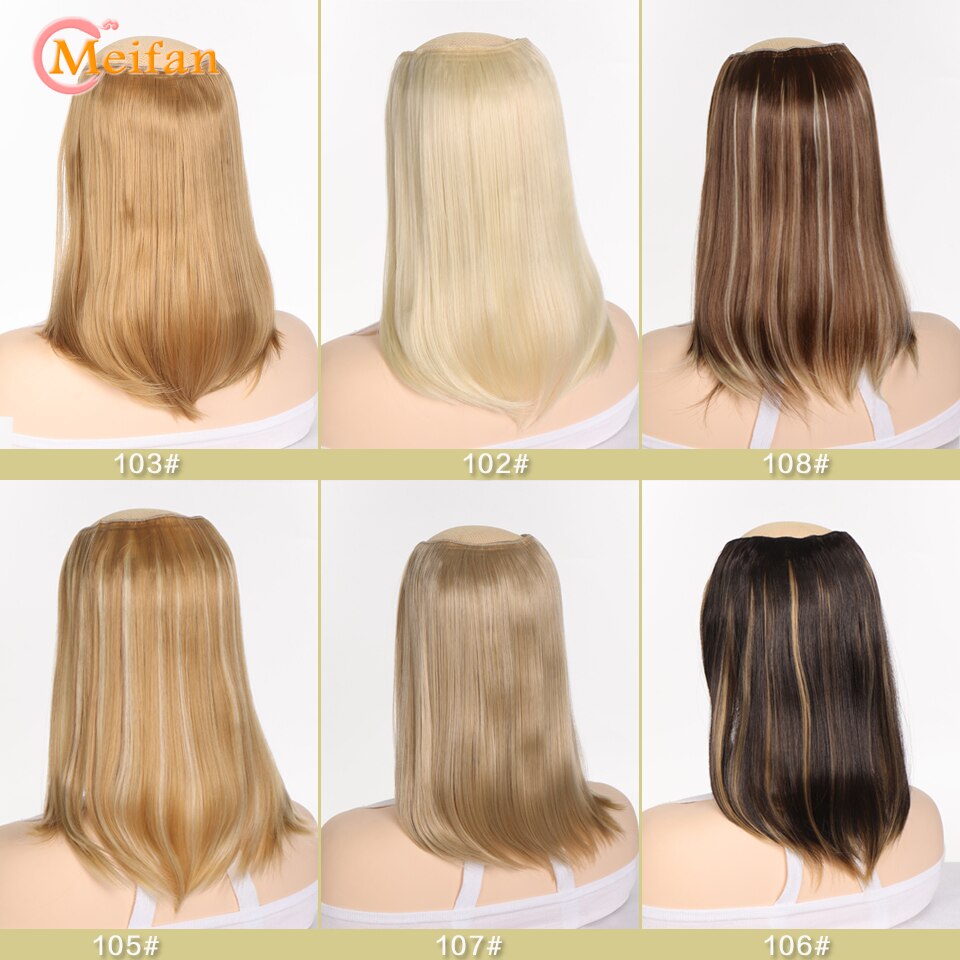 MEIFAN-Peluca de pelo largo sintético liso en forma de U, extensión de cabello de una sola pieza, peluca falsa Natural Invisible para mujer