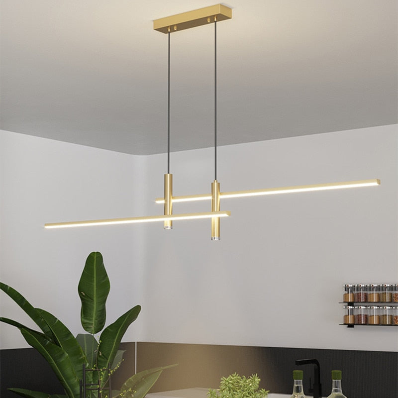 Lámpara colgante Led para mesa de comedor, candelabro de habitación minimalista de oro negro para cocina, decoración del hogar, accesorio de brillo