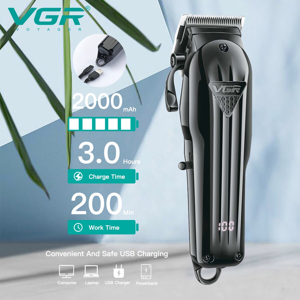 VGR Cortadora de Cabello Máquina para Cortar Cabello Profesional Cortadora de Cabello Ajustable Inalámbrica Recargable V 282