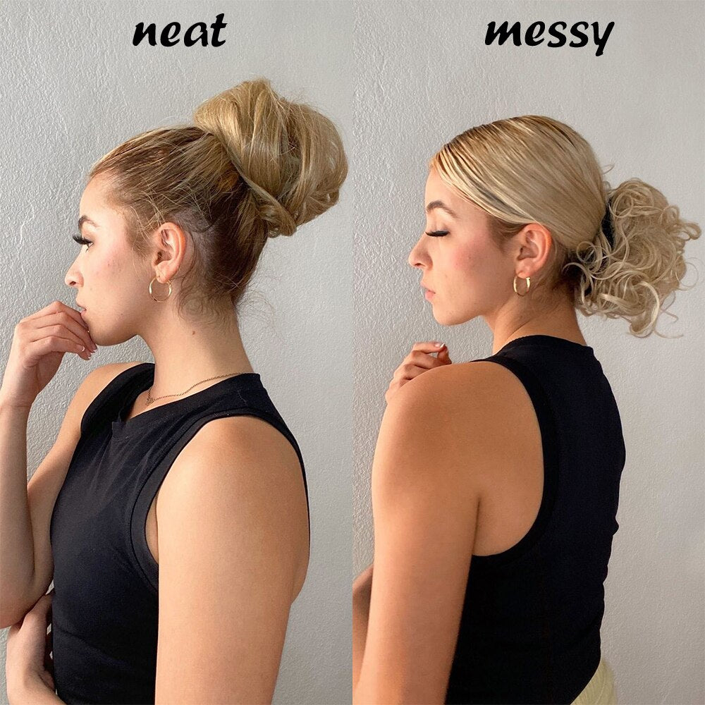 Extensions de Chignon synthétiques de 6 pouces, postiches élastiques bouclées et en désordre, Chignon Donut Updo pour femmes