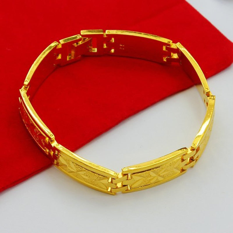 Wholesale 24k Gold Filled 12MM Watch Belt Shape Bracelet for Men 20CM Long.Fashion Pure Gold Color Men's  Jewelry