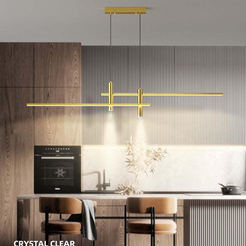 Lámpara colgante Led para mesa de comedor, candelabro de habitación minimalista de oro negro para cocina, decoración del hogar, accesorio de brillo