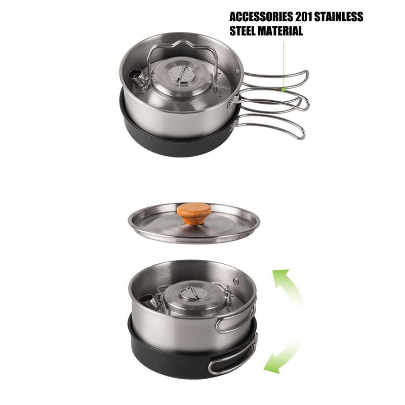 Cookware Set 4pcs Camping Pots And Pans Hiking Pots And Pans Backpacking Cook Set Nonstick Frying Pan Stainless Steel