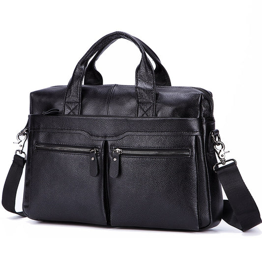 Bolsos de mano negros de cuero genuino para hombre, bolsos de mensajero grandes de cuero para ordenador portátil de 14 ", bolsos de viaje de negocios para hombre, bolsos de hombro, maletín