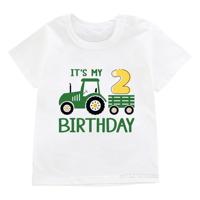 Kids It’S My 1-10 Birthday T-shirts Boys/Girls Cool Farm Tractor Printed Clothes Children Happy Party Gifts Baby Soft Tee Tops