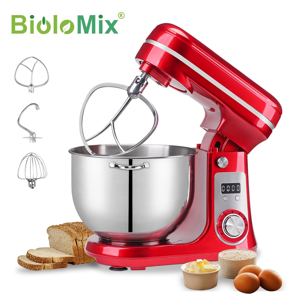 BioloMix-batidora planetaria de 6L/5L, licuadora de alimentos de cocina de 6 velocidades, tazón de acero inoxidable, máquina mezcladora de pasteles, amasadora de crema, batidor de huevos