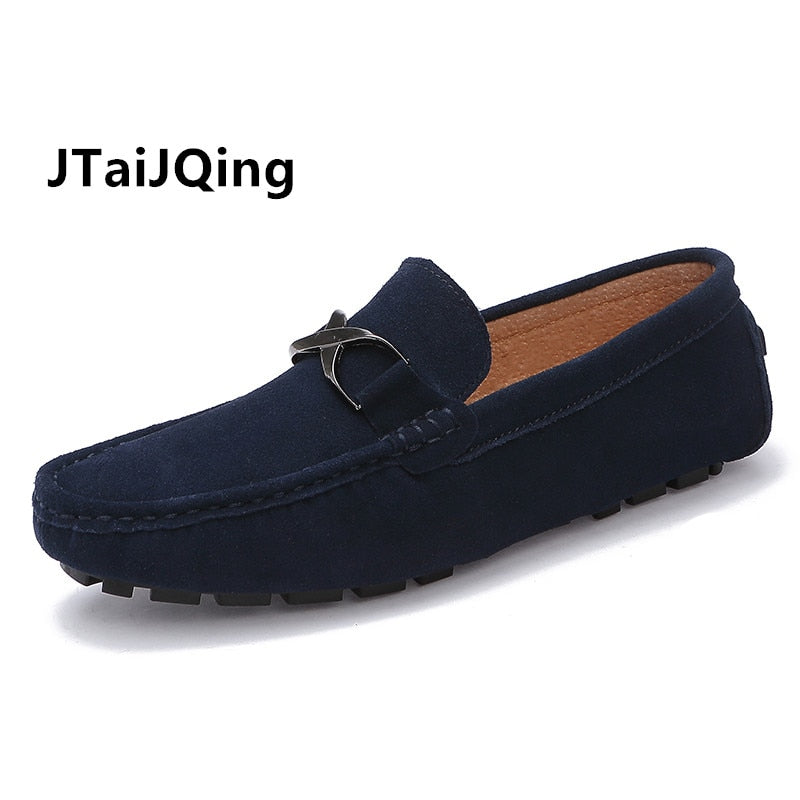 Zapatos informales de cuero para hombre, mocasines formales transpirables sin cordones, mocasines italianos para conducir, color negro, verano 2022